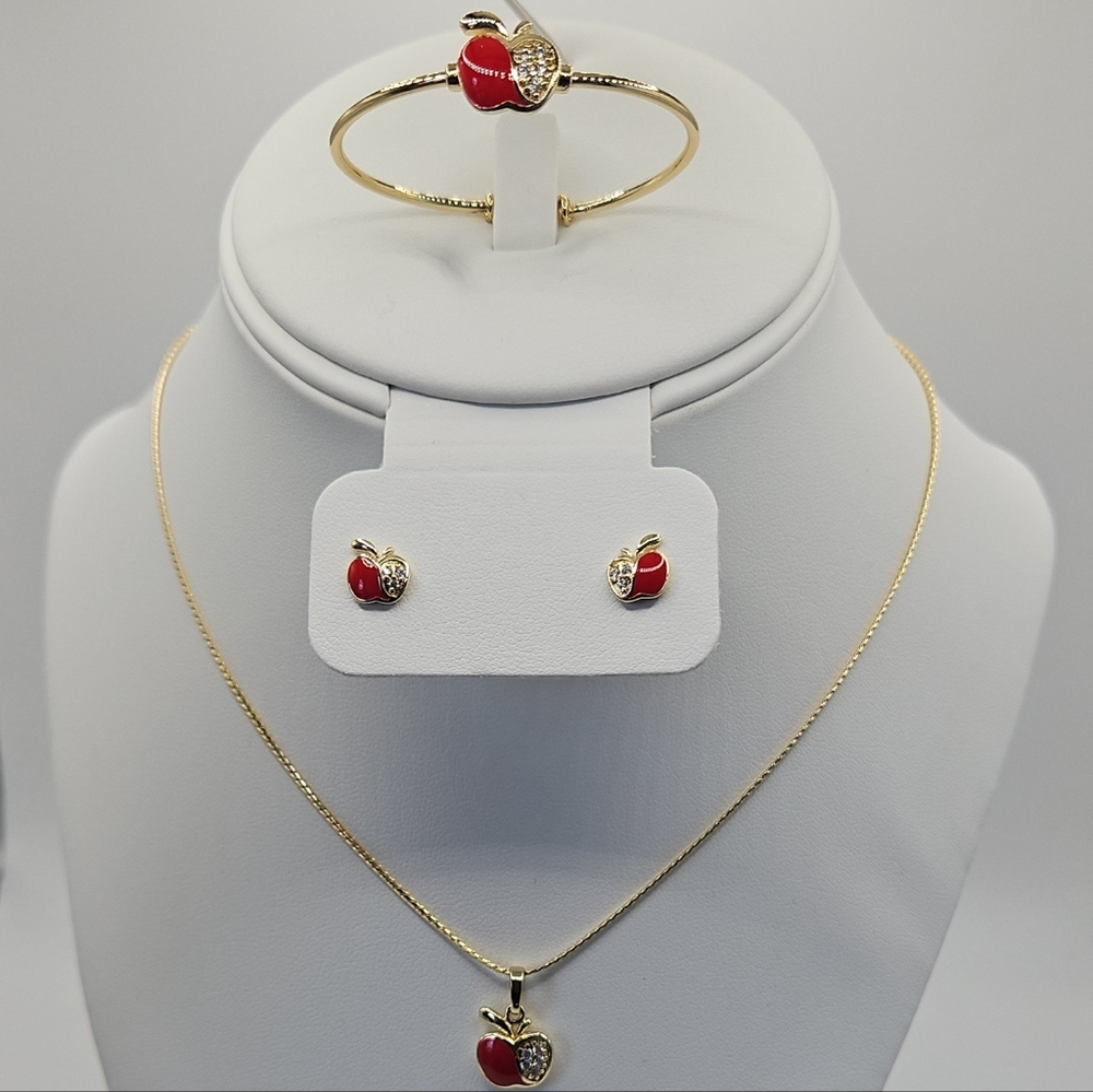 Elegant Gold and Red Apple Jewelry Set